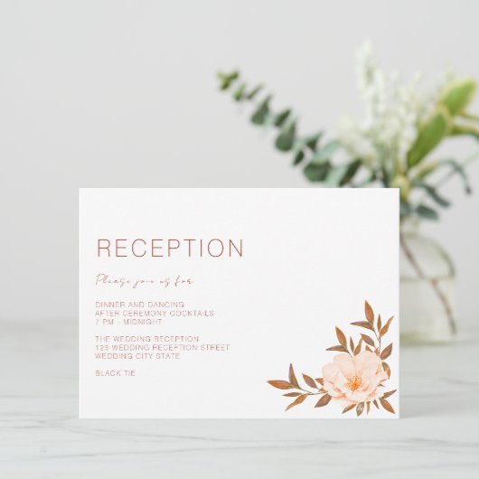 Herfst Waterverf Floral kopper Wedding Informatiekaartje (Staand voorkant)