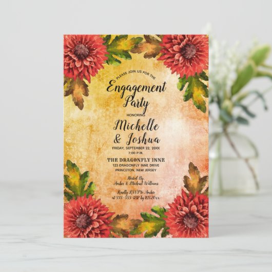 Herfst Waterverf Floral Mums Engagement Party Kaart (Staand voorkant)