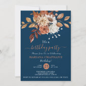 Herfst Waterverf Floral Navy Blue Birthday Party Kaart (Voorkant)