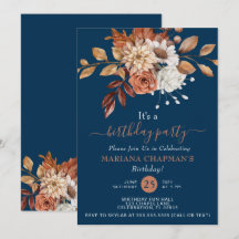 Herfst Waterverf Floral Navy Blue Birthday Party