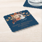 Herfst Waterverf Floral Navy Blue Birthday Party Kartonnen Onderzetters (Gebogen)
