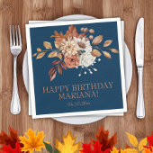 Herfst Waterverf Floral Navy Blue Birthday Party Servet