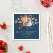 Herfst Waterverf Floral Navy Blue Birthday Party Servet (Insitu)
