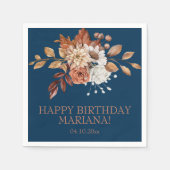 Herfst Waterverf Floral Navy Blue Birthday Party Servet (Voorkant)