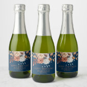 Herfst Waterverf Floral Navy Blue Birthday Party Sparkling Wijnetiket (Flessen)
