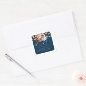 Herfst Waterverf Floral Navy Blue Party Favor Vierkante Sticker (Envelop)