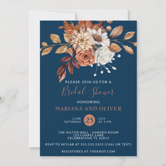 Herfst Waterverf Floral Navy Blue Vrijgezellenfees Kaart (Voorkant)