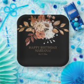 Herfst Waterverf Floral op Black Birthday Party Papieren Bordje (Feest)