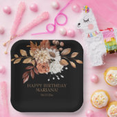 Herfst Waterverf Floral op Black Birthday Party Papieren Bordje (Feest)