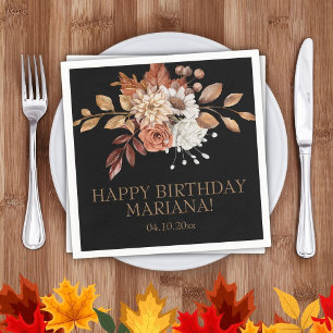 Herfst Waterverf Floral op Black Birthday Party Servet