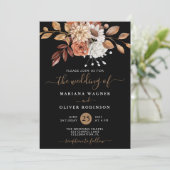 Herfst Waterverf Floral op Black Wedding Kaart (Staand voorkant)