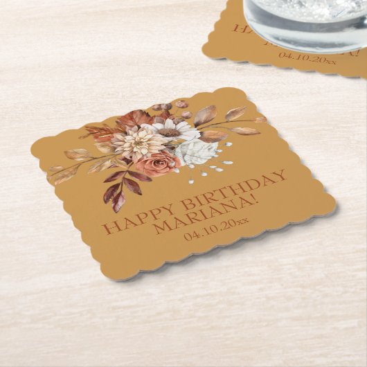 Herfst Waterverf Floral op goudfeest Kartonnen Onderzetters (Gebogen)