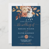 Herfst Waterverf Floral op marinesblauwe bruiloft Kaart (Voorkant)