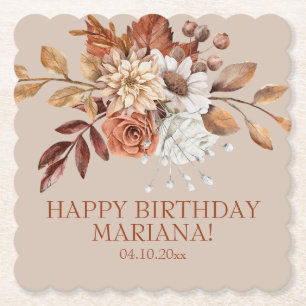 Herfst Waterverf Floral op Taupe Birthday Party Kartonnen Onderzetters