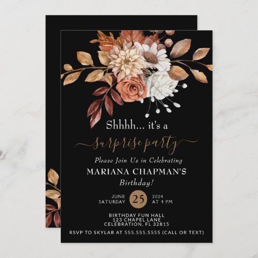 Herfst Waterverf Floral over de Zwarte Onderneming Kaart (Voorkant / Achterkant)