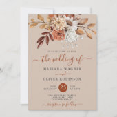 Herfst Waterverf Floral over Taupe Wedding Kaart (Voorkant)