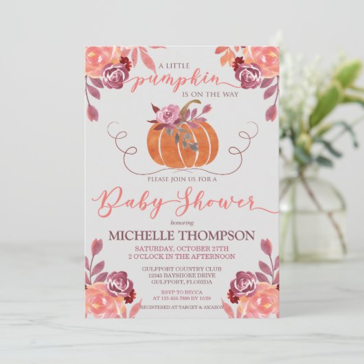 Herfst Waterverf Floral Pumpkin Baby shower Kaart (Staand voorkant)