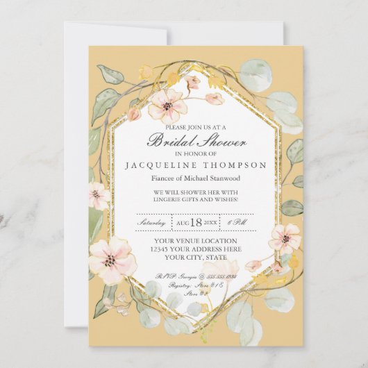 Herfst Waterverf Floral Roos Mosterd Vrijgezellenf Kaart (Voorkant)