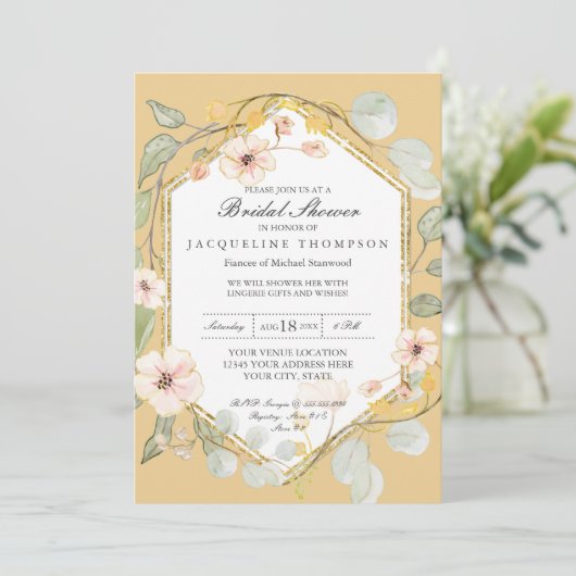 Herfst Waterverf Floral Roos Mosterd Vrijgezellenf Kaart (Staand voorkant)