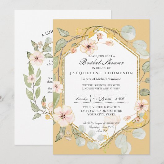 Herfst Waterverf Floral Roos Mosterd Vrijgezellenf Kaart (Voorkant / Achterkant)