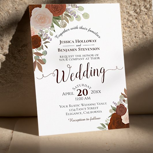 Herfst Waterverf Floral Rust Oranje bruiloft Kaart