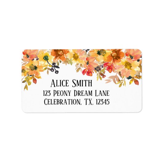 Herfst Waterverf Floral Simplistic Wedding Etiket (Voorkant)