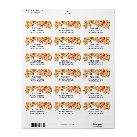 Herfst Waterverf Floral Simplistic Wedding Etiket (Full Sheet)