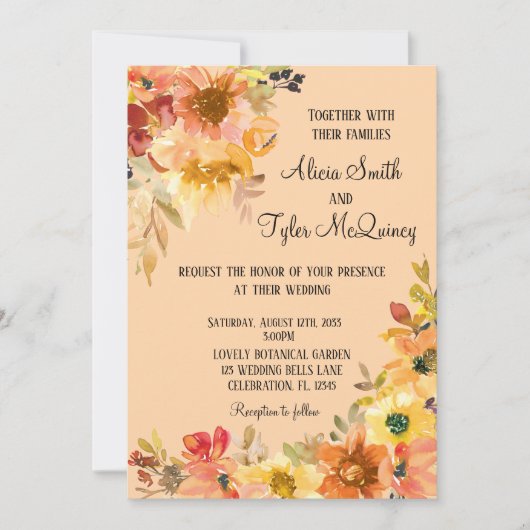 Herfst Waterverf Floral Simplistic Wedding Kaart (Voorkant)