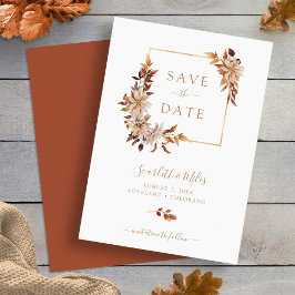 Herfst Waterverf Floral Square Gold Lijst Wedding Save The Date