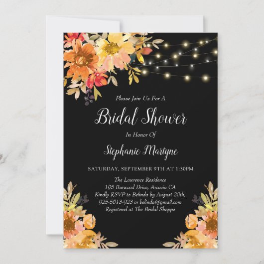 Herfst Waterverf Floral String Lights Vrijgezellen Kaart (Voorkant)