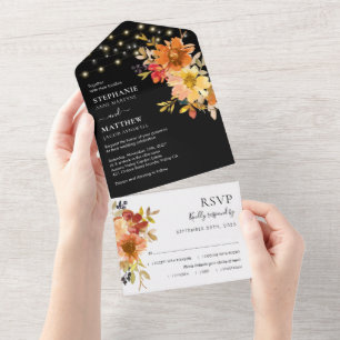 Herfst Waterverf Floral String Lights Wedding All In One Uitnodiging
