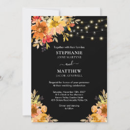 Herfst Waterverf Floral String Lights Wedding Kaart