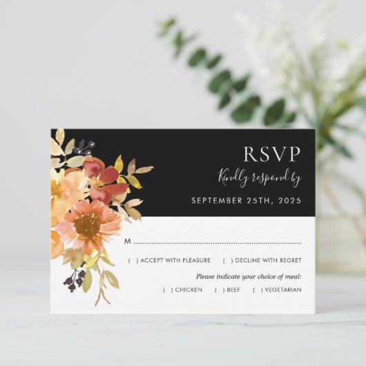 Herfst Waterverf Floral String Lights Wedding RSVP Kaartje (Staand voorkant)