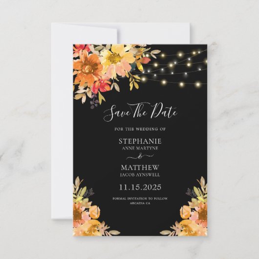 Herfst Waterverf Floral String Lights Wedding Save The Date (Voorkant)