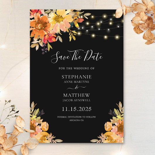 Herfst Waterverf Floral String Lights Wedding Save The Date