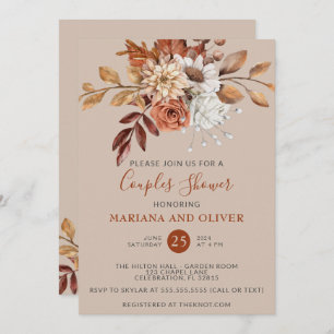 Herfst Waterverf Floral Taupe Couples Shower Kaart