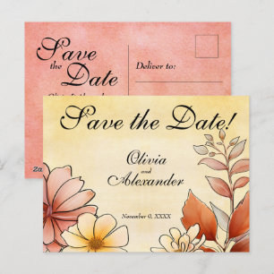 Herfst Waterverf Floral Terracotta Bewaar de datum Briefkaart