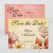 Herfst Waterverf Floral Terracotta Bewaar de datum Briefkaart (Voorkant / Achterkant)