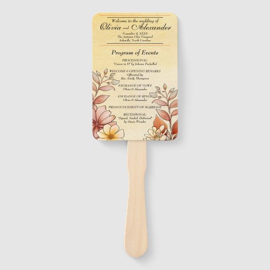 Herfst Waterverf Floral Terracotta Programma Handwaaier (Voorkant)