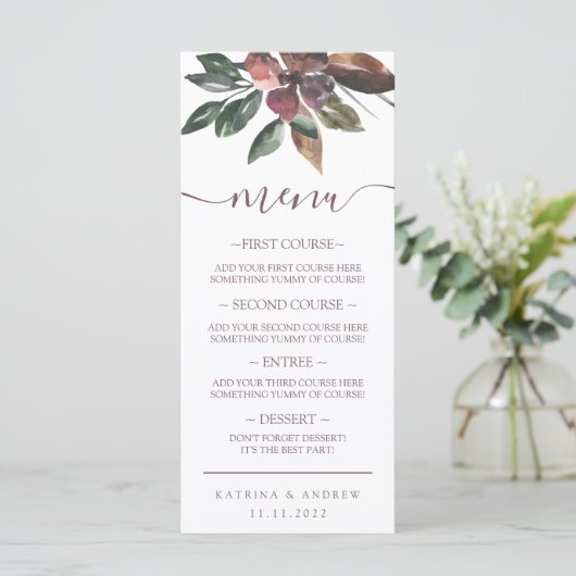 Herfst Waterverf Floral Weddenschap menu (Staand voorkant)