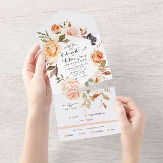Herfst Waterverf Floral Wedding All In One Uitnodiging (Afscheurbaar)