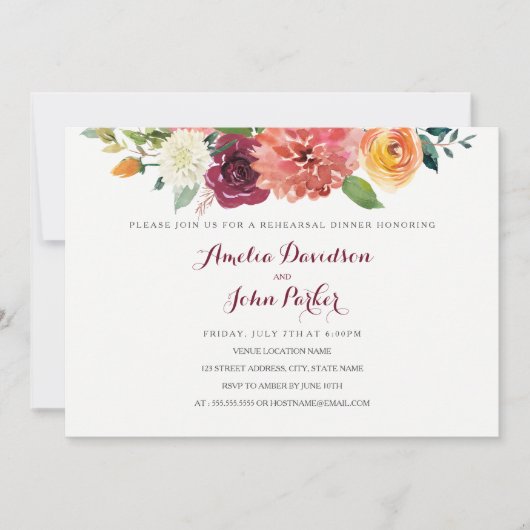Herfst Waterverf Floral Wedding Repetitie Diner Kaart (Voorkant)
