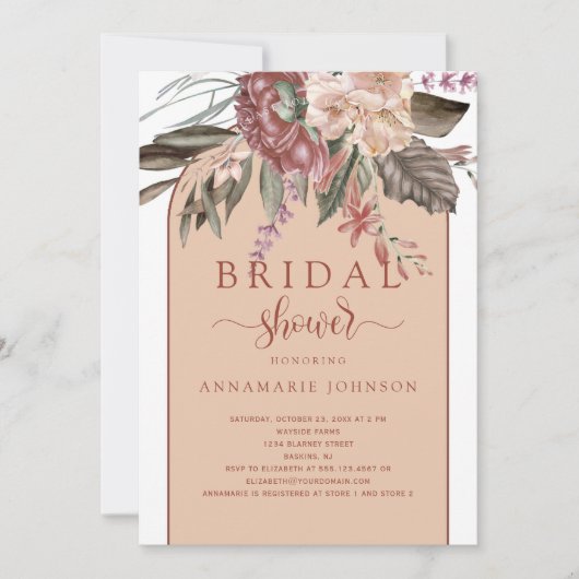 Herfst Waterverf Florals Rust Terracotta Peach Kaart (Voorkant)