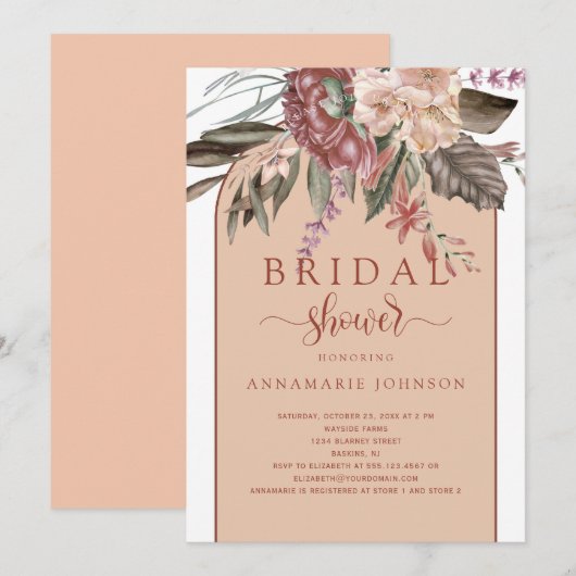 Herfst Waterverf Florals Rust Terracotta Peach Kaart (Voorkant / Achterkant)