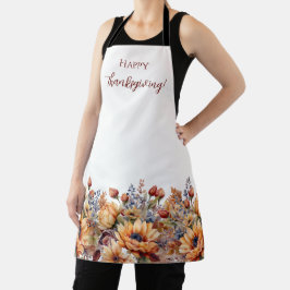 Herfst Waterverf Flowers- Wit Gekleurd Schort