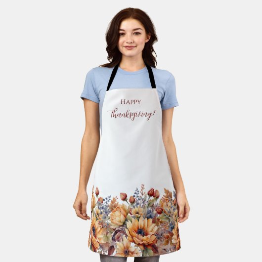 Herfst Waterverf Flowers- Wit Gekleurd Schort (Gedragen)