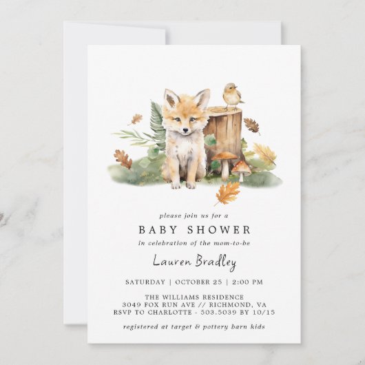 Herfst Waterverf Fox | Woodland Autumn Baby shower Kaart (Voorkant)