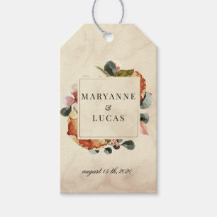 herfst waterverf gebladerte monogram bruiloft cadeaulabel