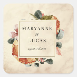 herfst waterverf gebladerte monogram bruiloft vierkante sticker