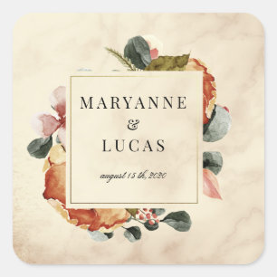 herfst waterverf gebladerte monogram bruiloft vierkante sticker
